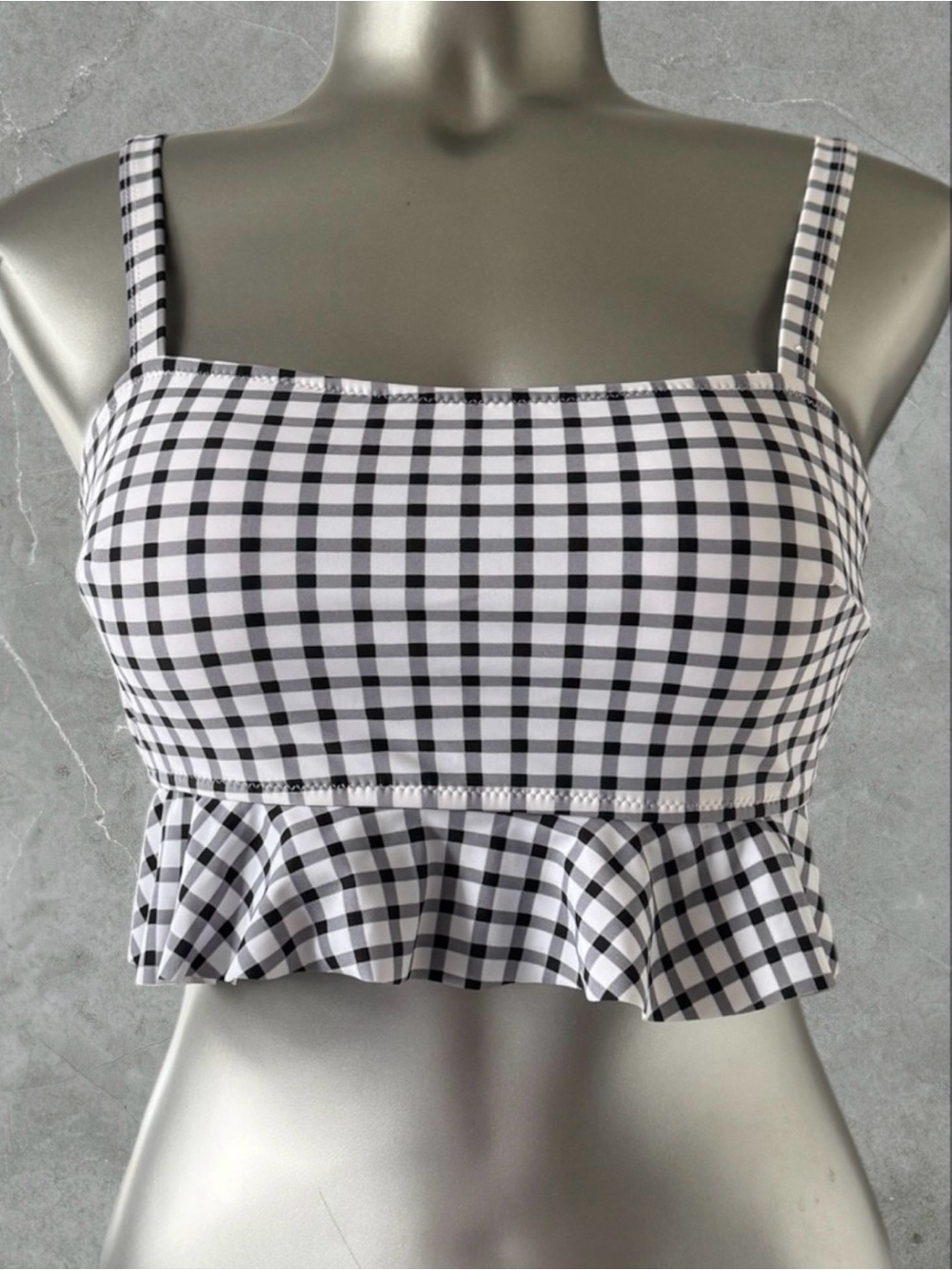 $10 Add-on | Cupshe Black and White Gingham Ruffle-Hem Cropped Tank